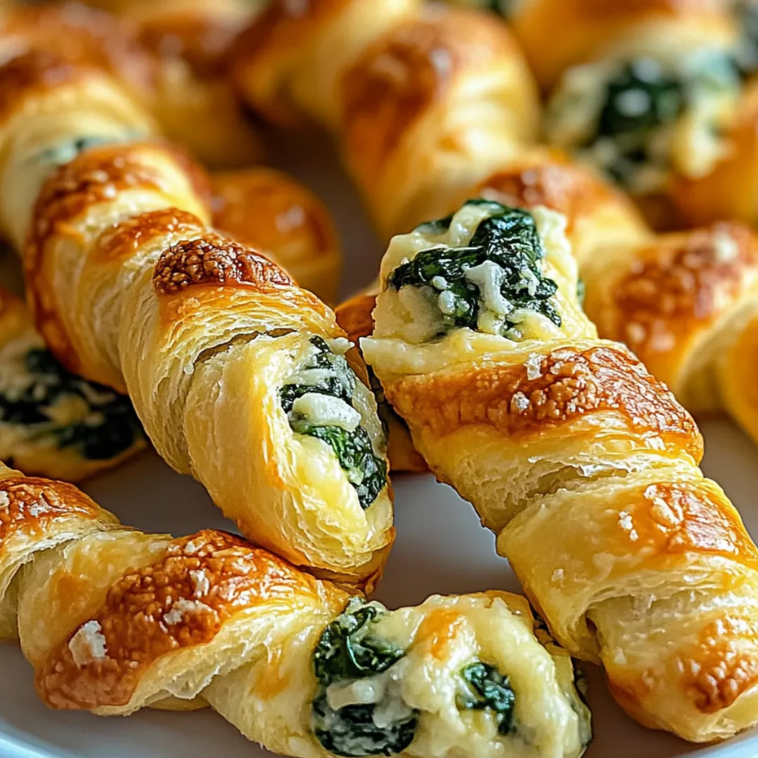 A plate of croissants with cheese and spinach.