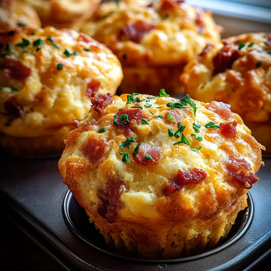 A cupcake with bacon on top.