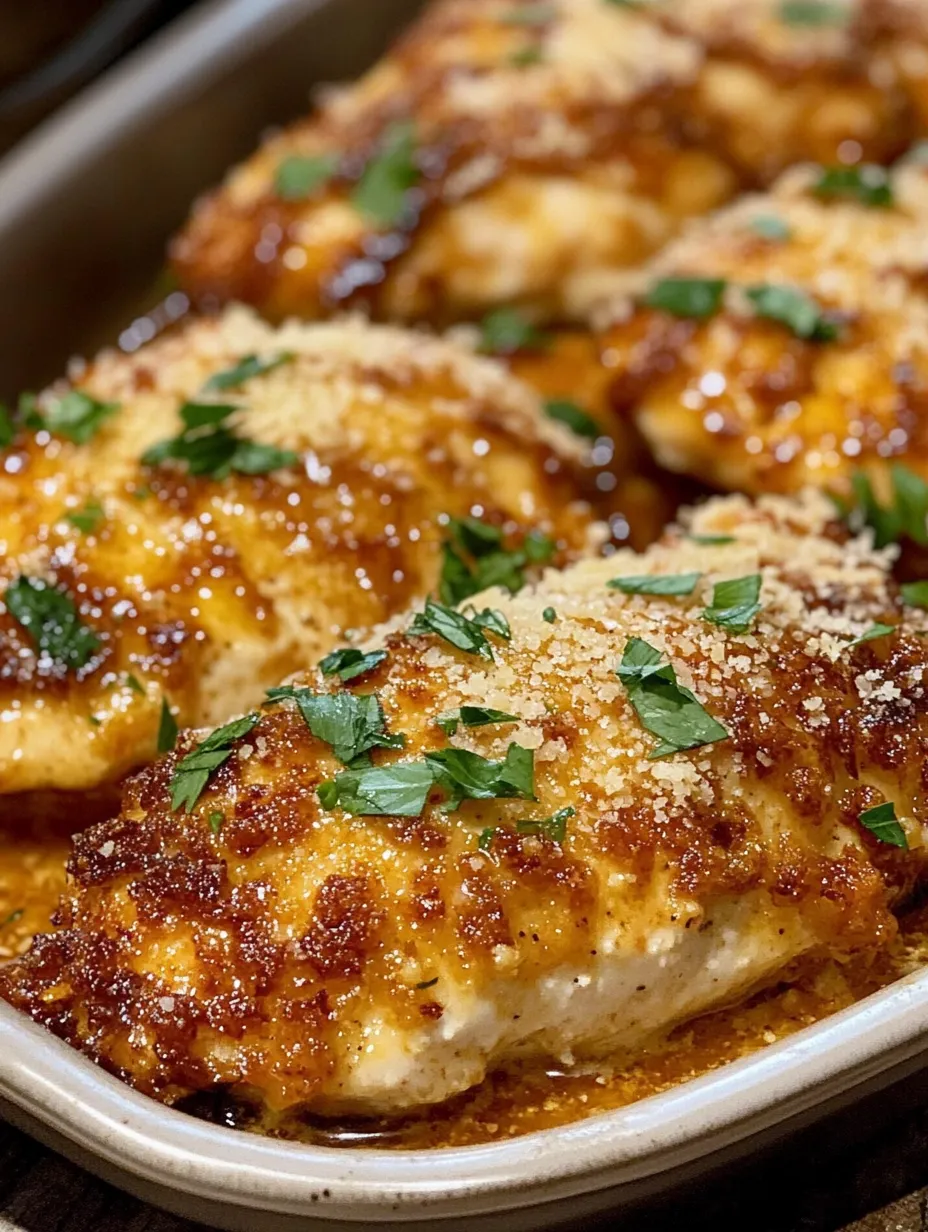 A dish of chicken covered in Parmesan cheese.
