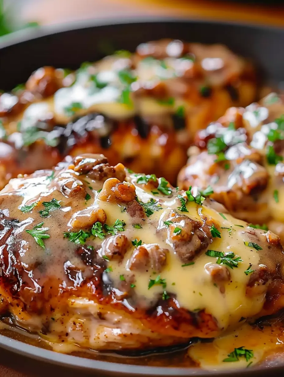 Un primer plano de un delicioso Pollo Bañado estilo Texas Roadhouse.