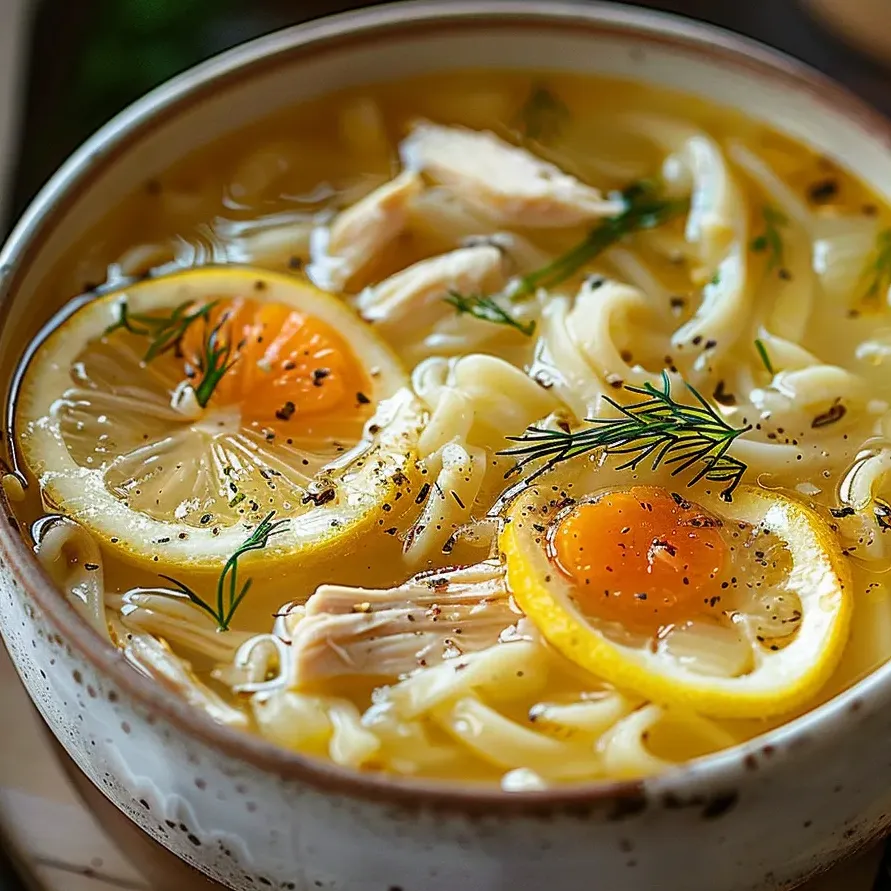 Un plato de Sopa Griega de Pollo con Limón.