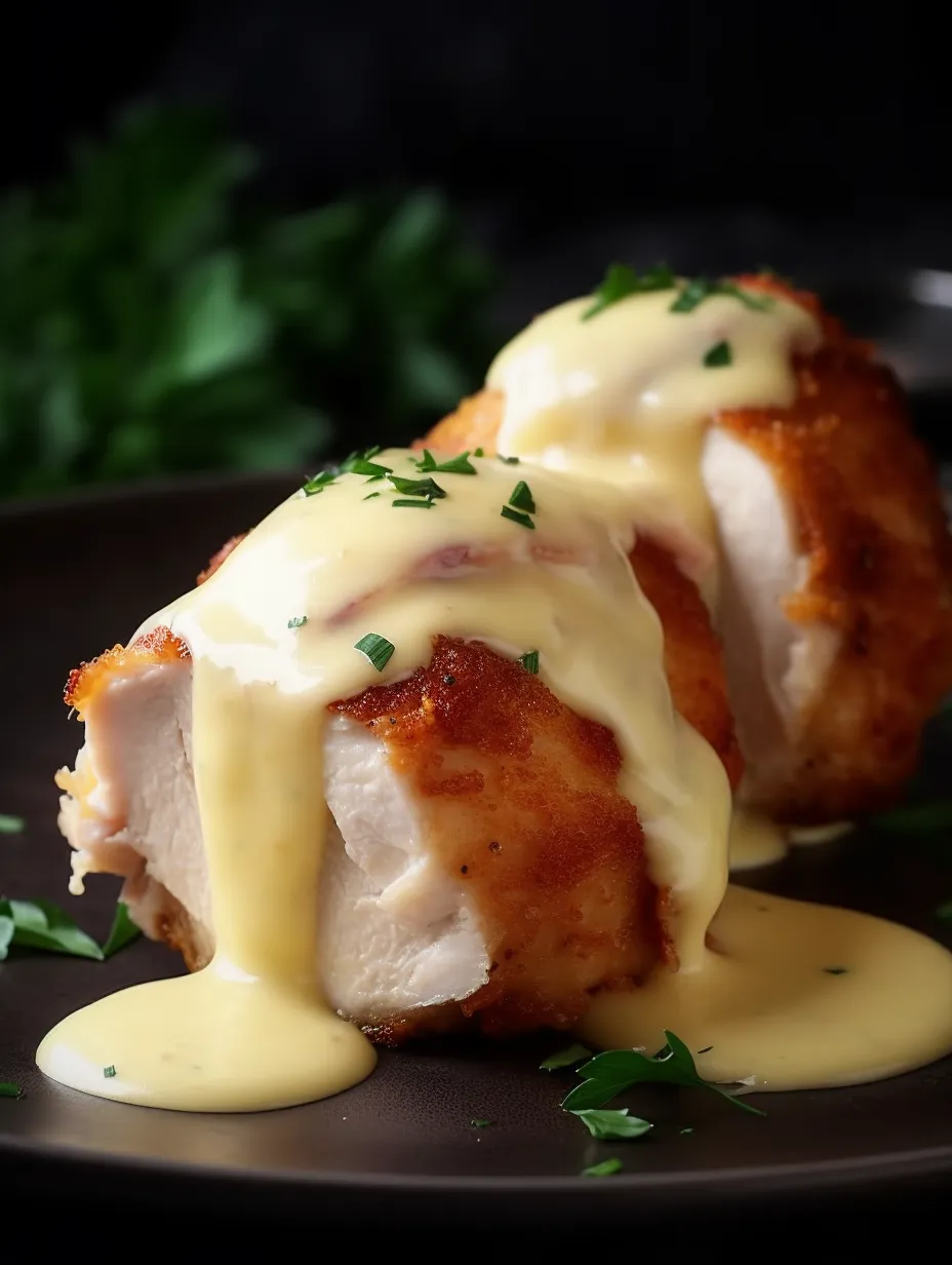 Pollo Cordon Bleu con Salsa de Queso.