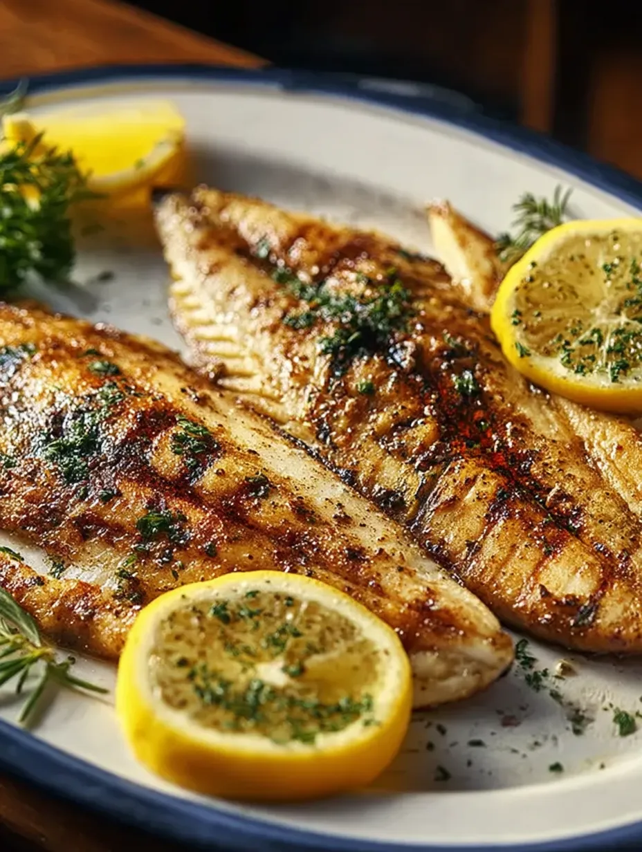 Un plato de pescado a la parrilla con limón.