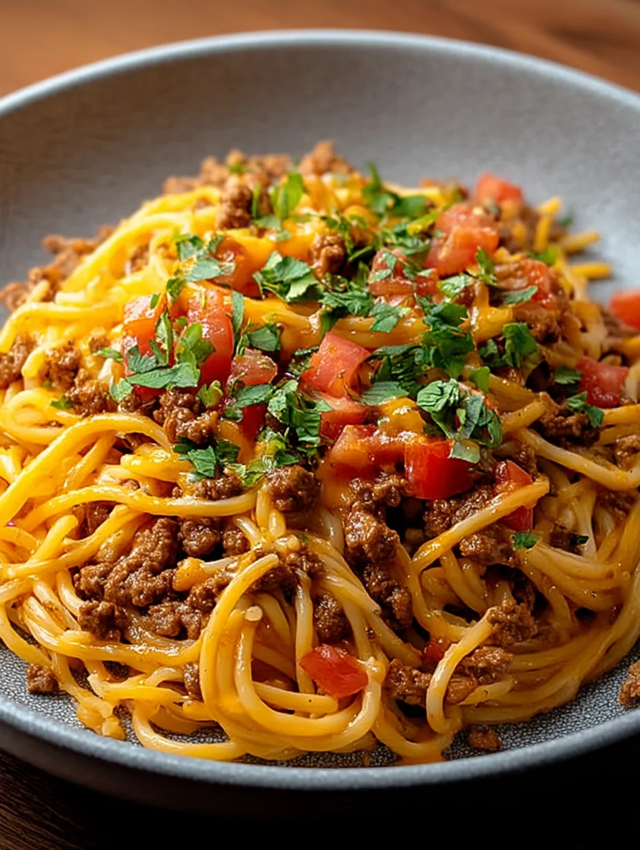 Un tazón de espaguetis con carne y tomates.
