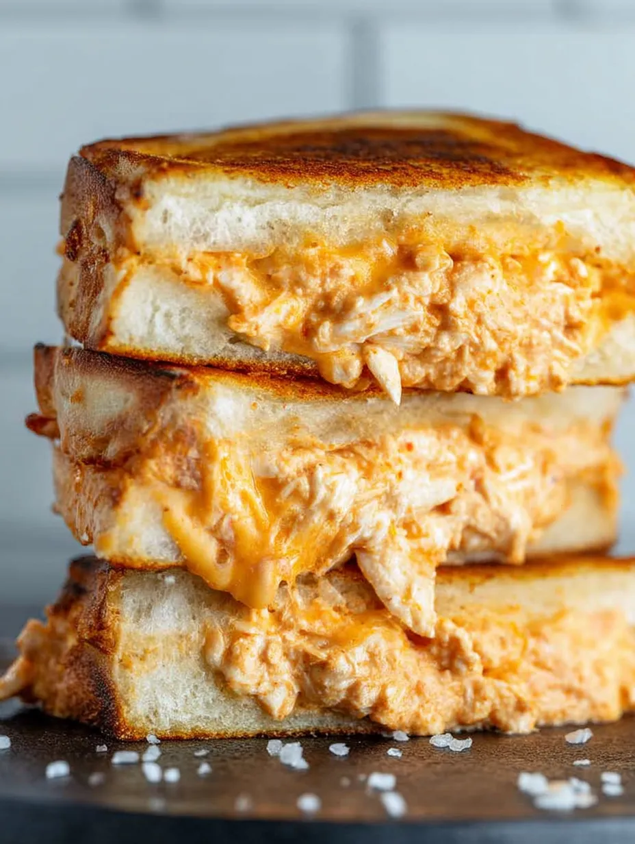 Un sándwich de queso a la plancha con pollo búfalo.