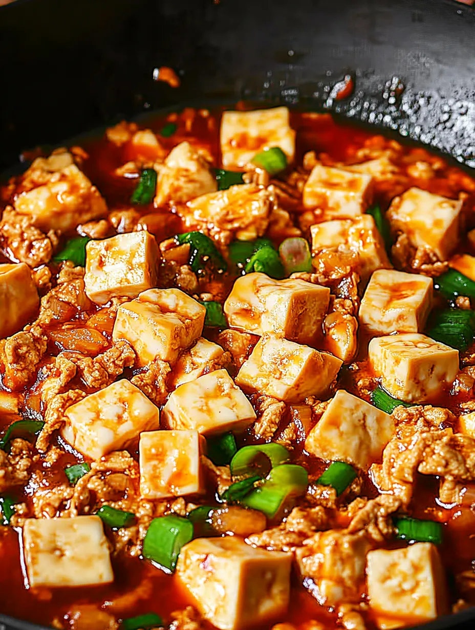 Un primer plano de un plato de Tofu Mapo.