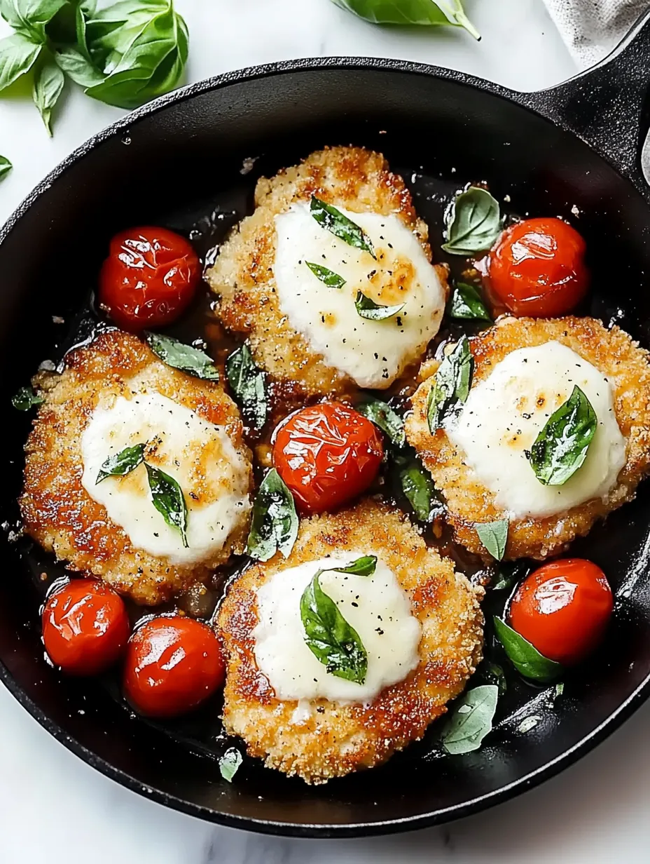 Una bandeja de milanesas de pollo con albahaca estilo italiano.