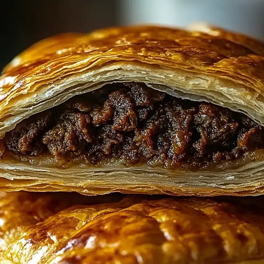 Una empanada jamaiquina cortada por la mitad.