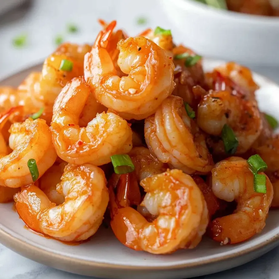 Un plato de camarones con salsa picante.