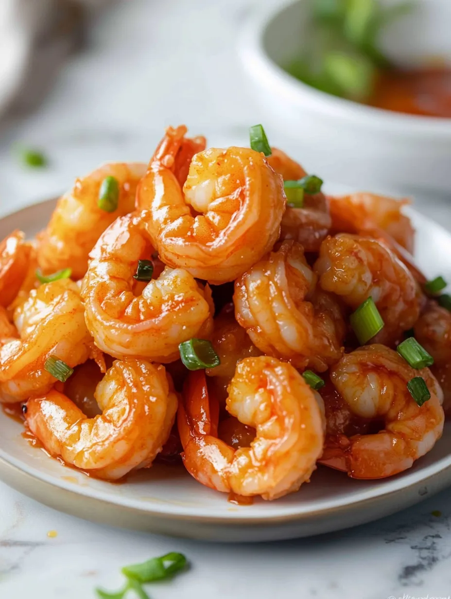 Un plato de camarones con salsa picante.