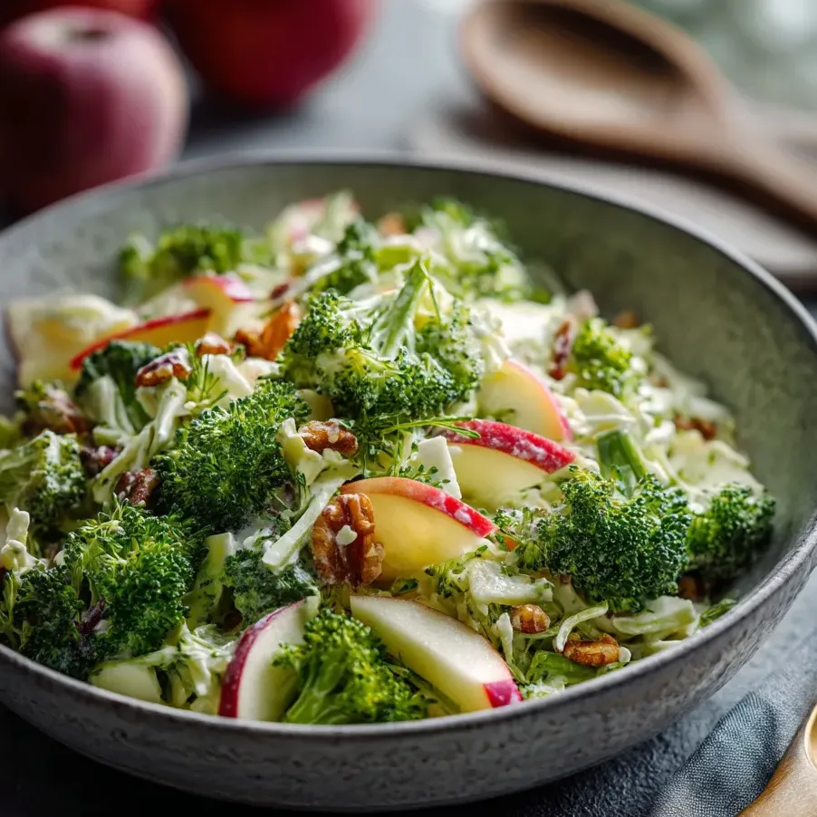 Un tazón de ensalada Waldorf de brócoli.