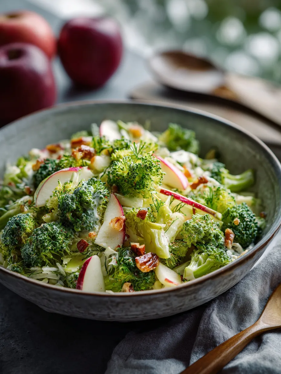 Un bol de ensalada Waldorf de brócoli.