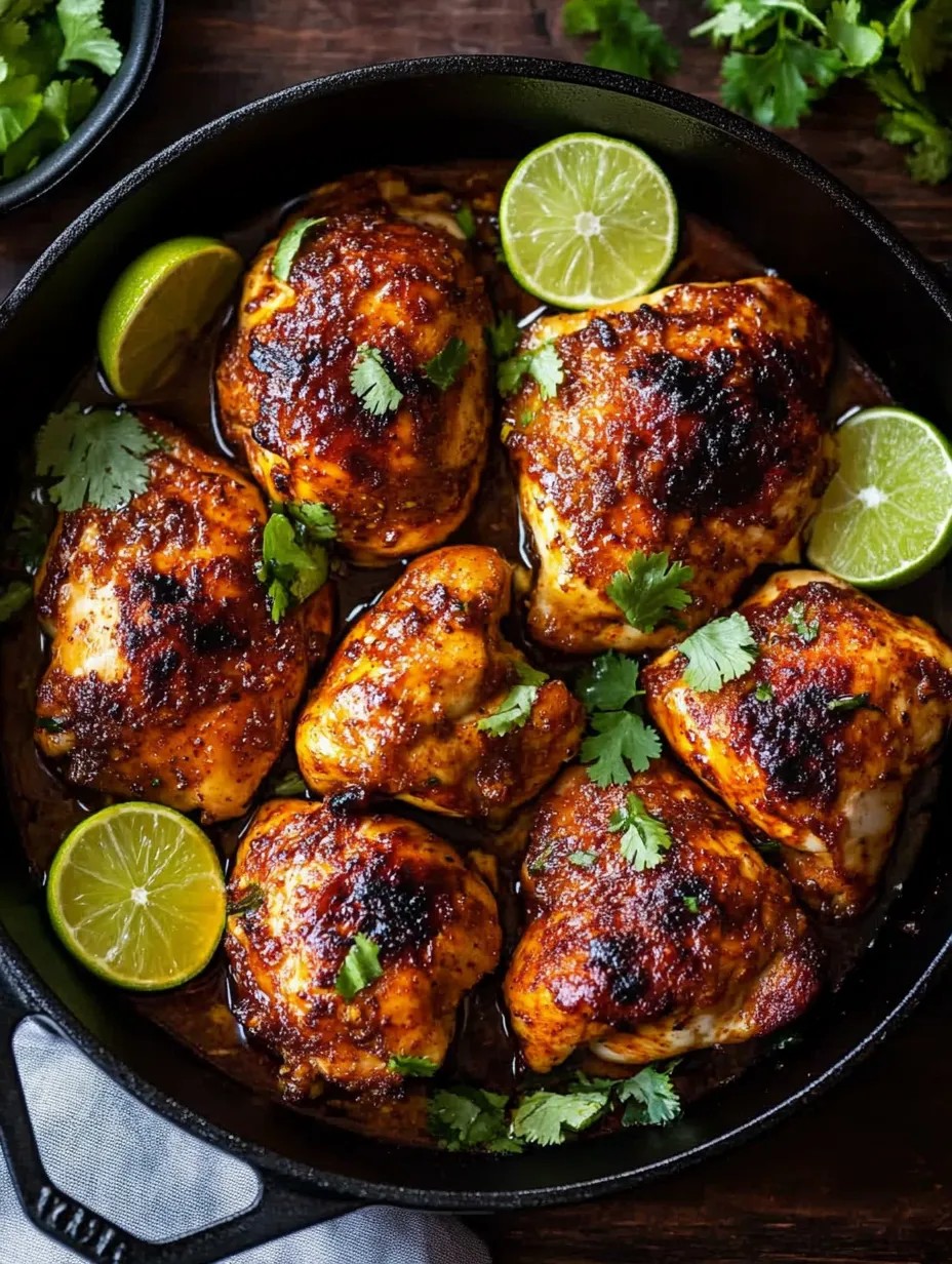 Un bol con receta de muslos de pollo al chile y lima.