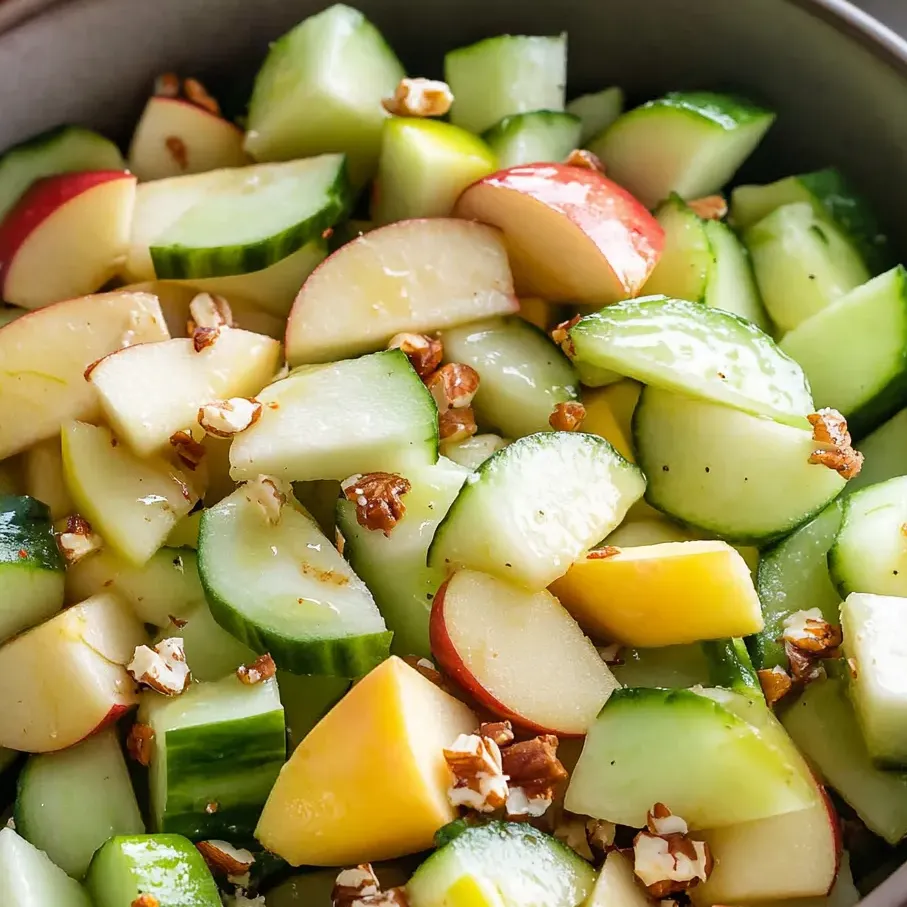 Un bol de ensalada crujiente de manzana y pepino.