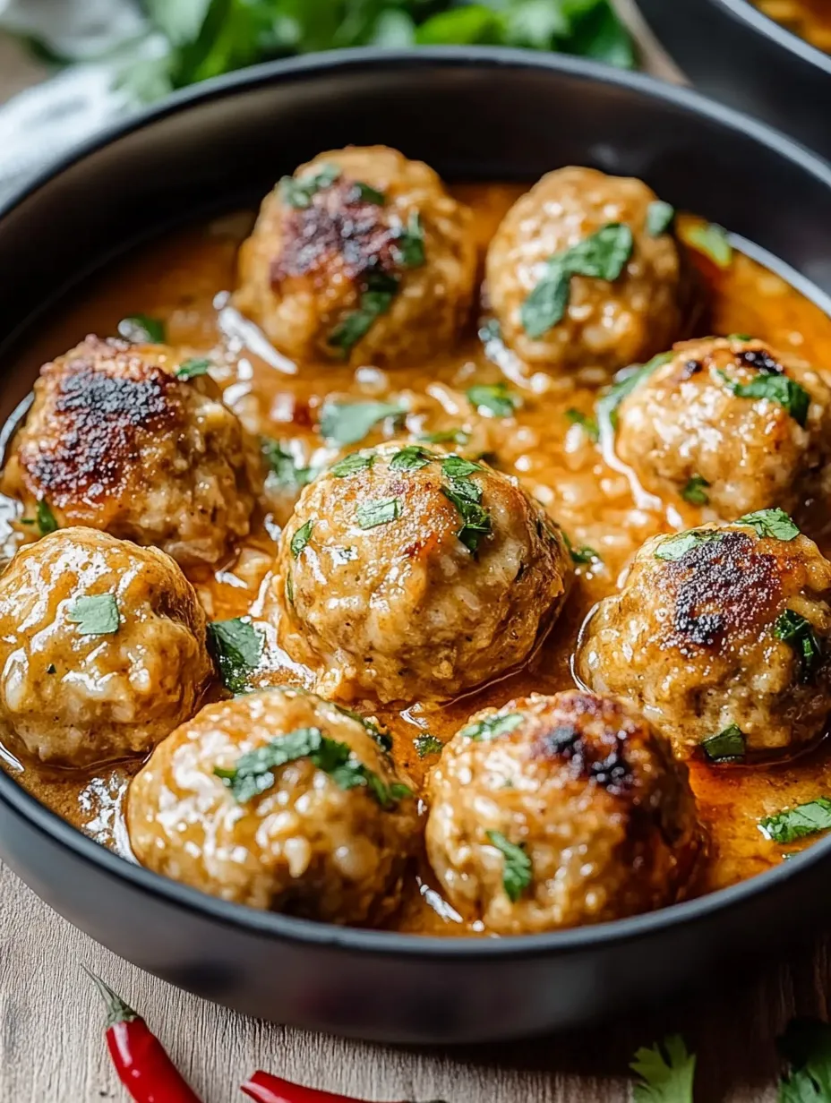 Un tazón de albóndigas en salsa marrón.