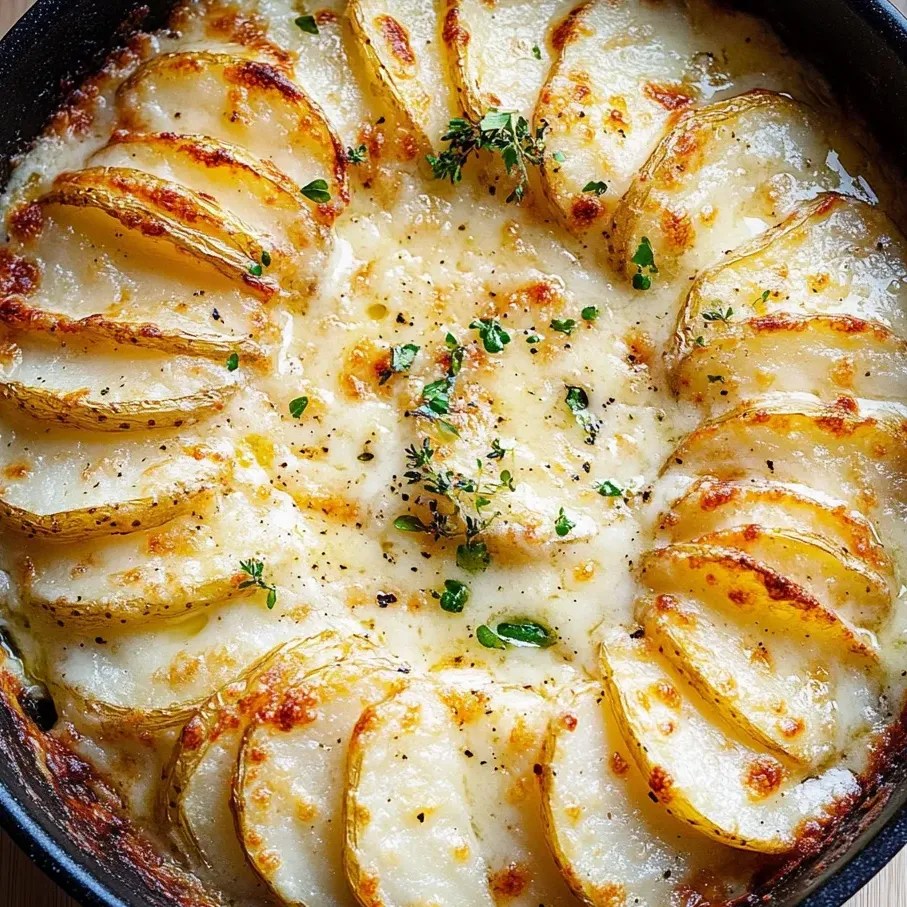 Un primer plano de un delicioso gratinado de papas.