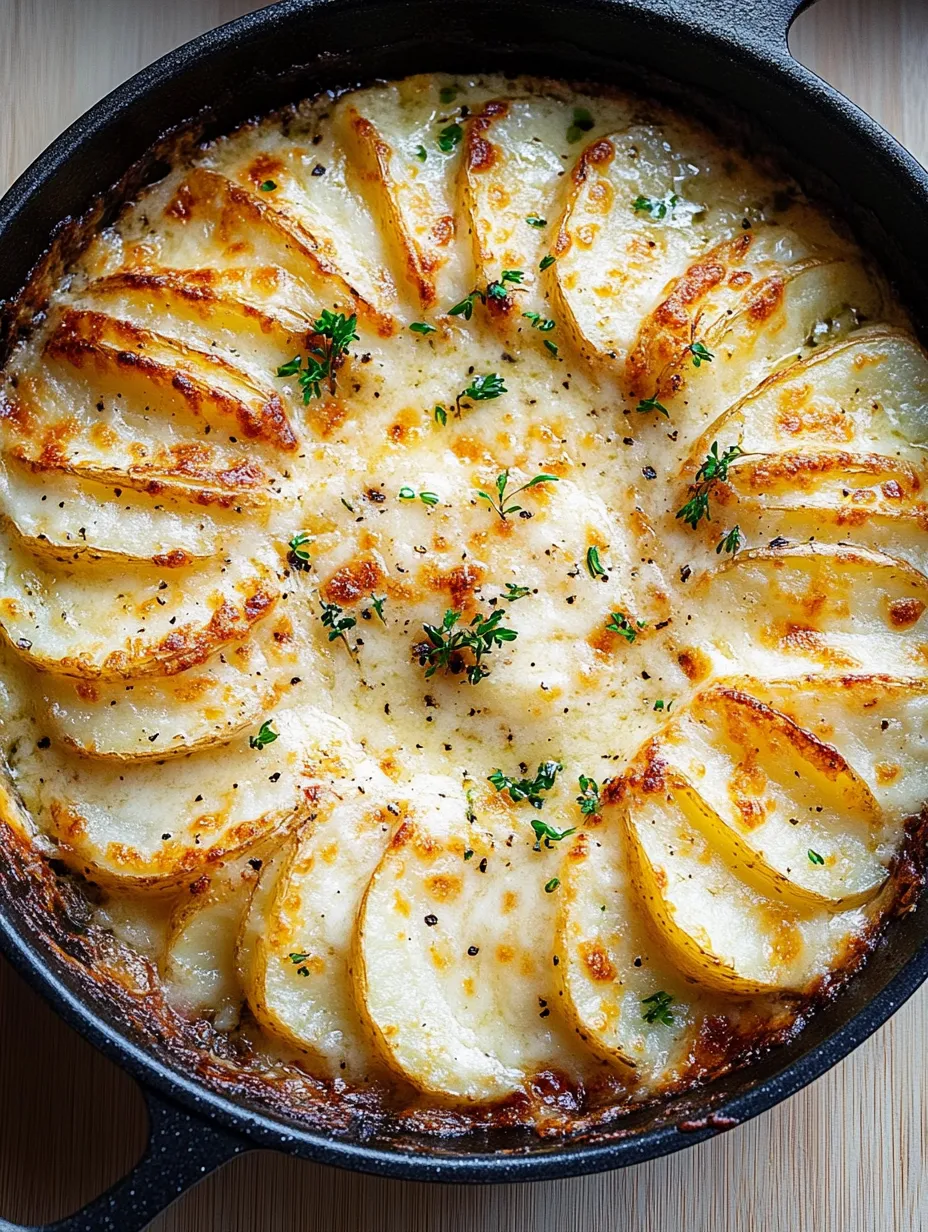 Un primer plano de una receta de gratinado de patatas delicioso.