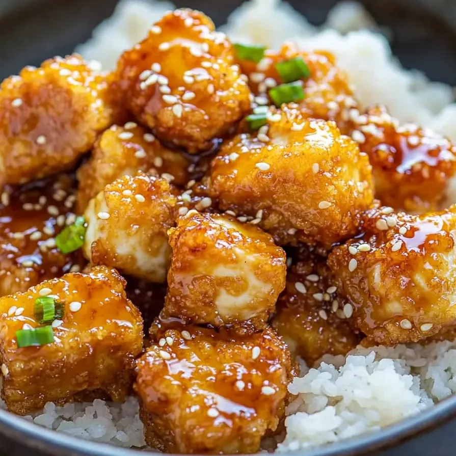 Un plato de tofu crujiente con miel y ajo.