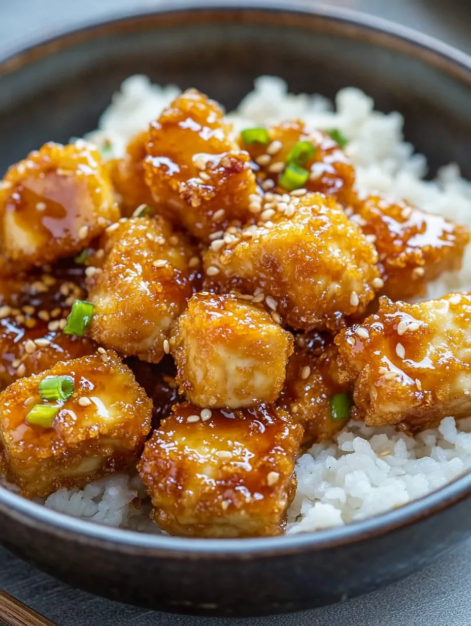 Un bol de tofu crujiente con miel y ajo.