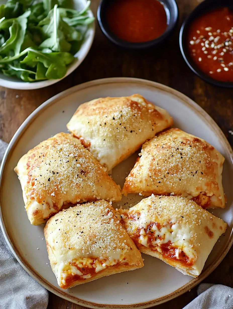 Un plato de bolsillos de pizza con pollo y queso.