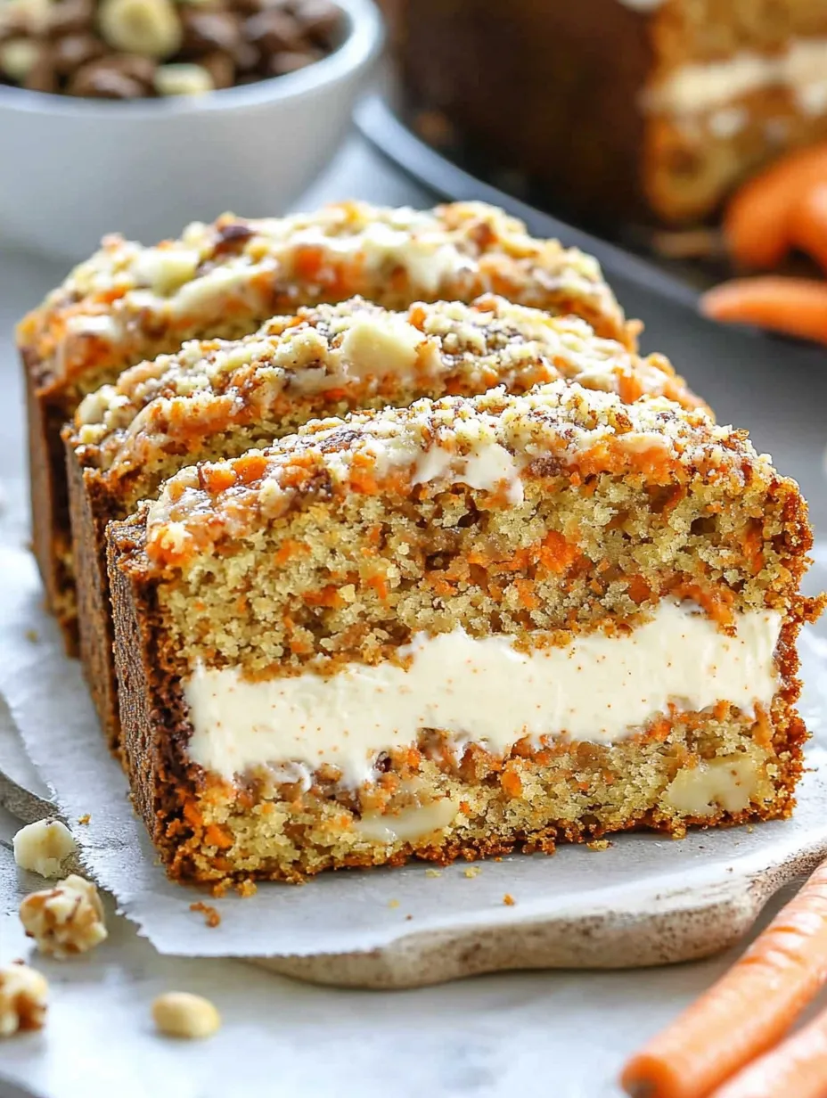 Una rebanada de bizcocho de zanahoria con relleno cremoso.