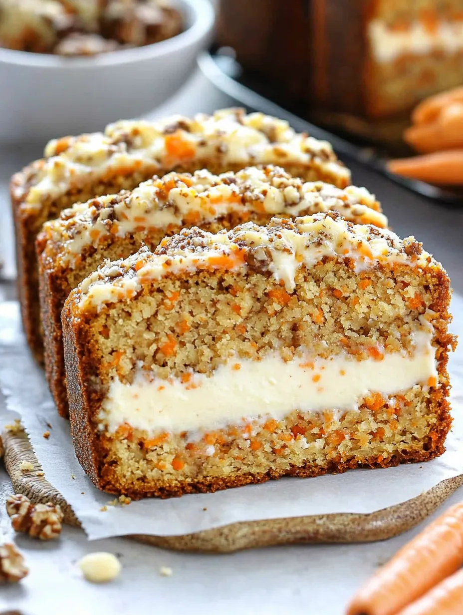 Una rebanada de pan de zanahoria con relleno cremoso.