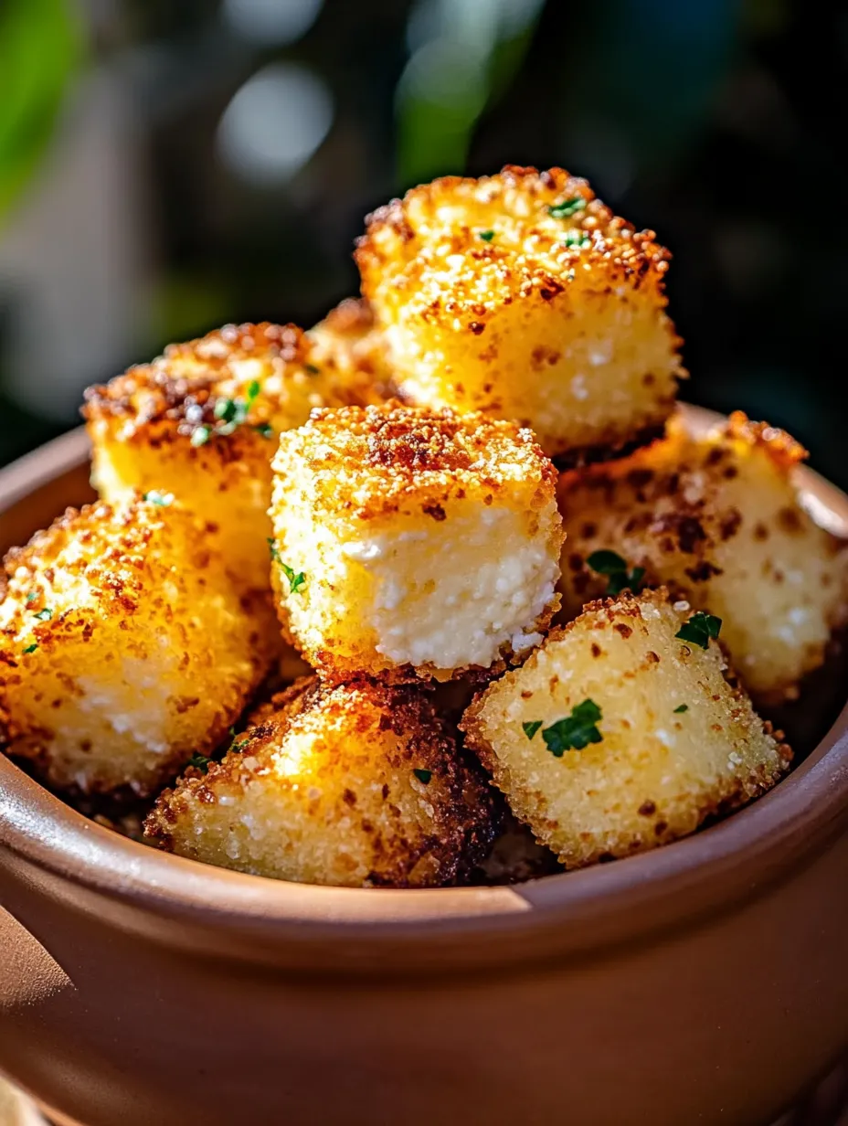 Un tazón con bocaditos crujientes de queso cottage.