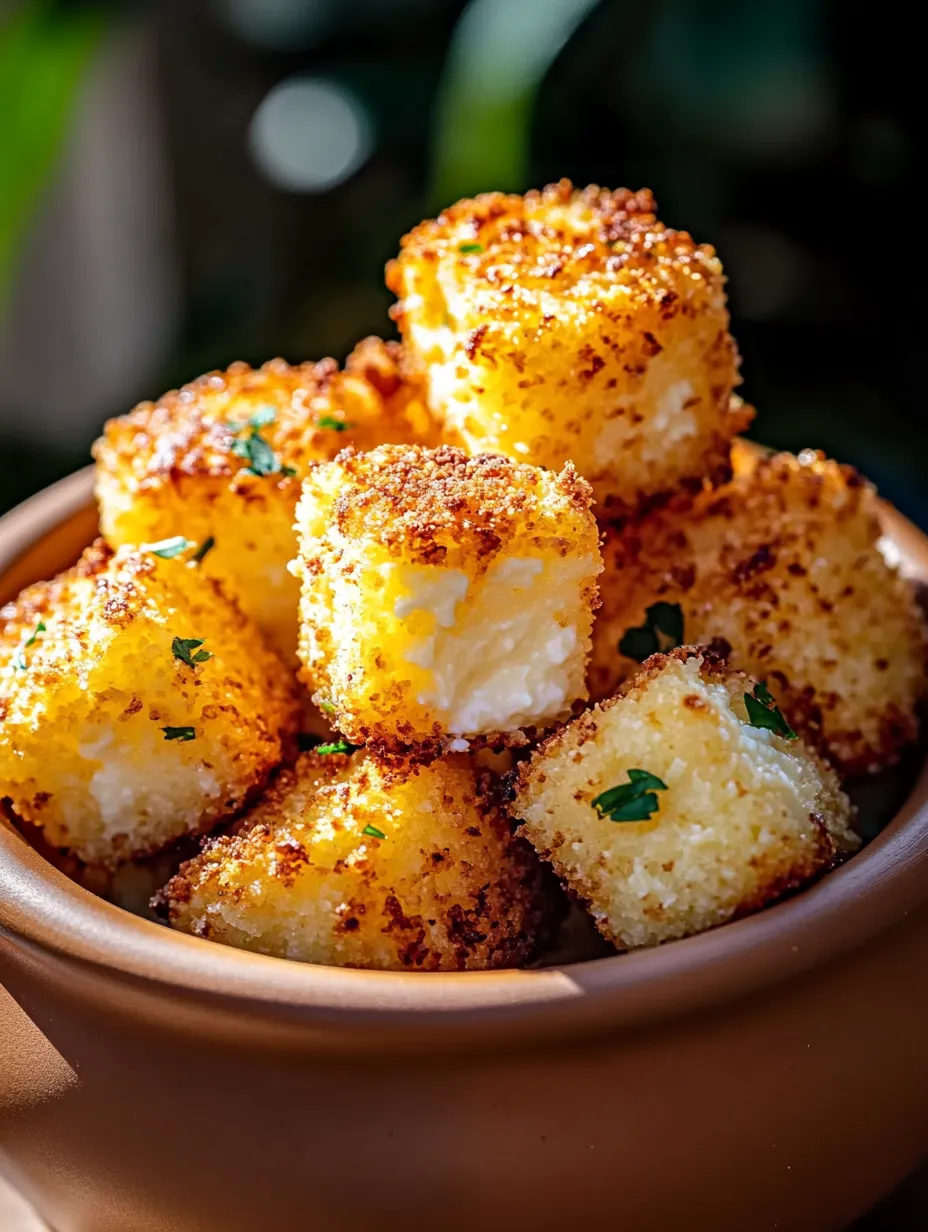 Un tazón con bocaditos crujientes de queso cottage.