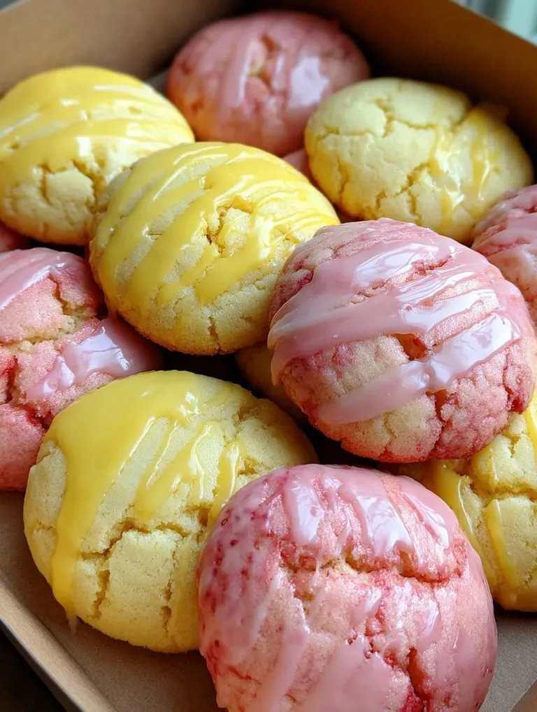 Un tazón de galletas con glaseado amarillo y rosa.