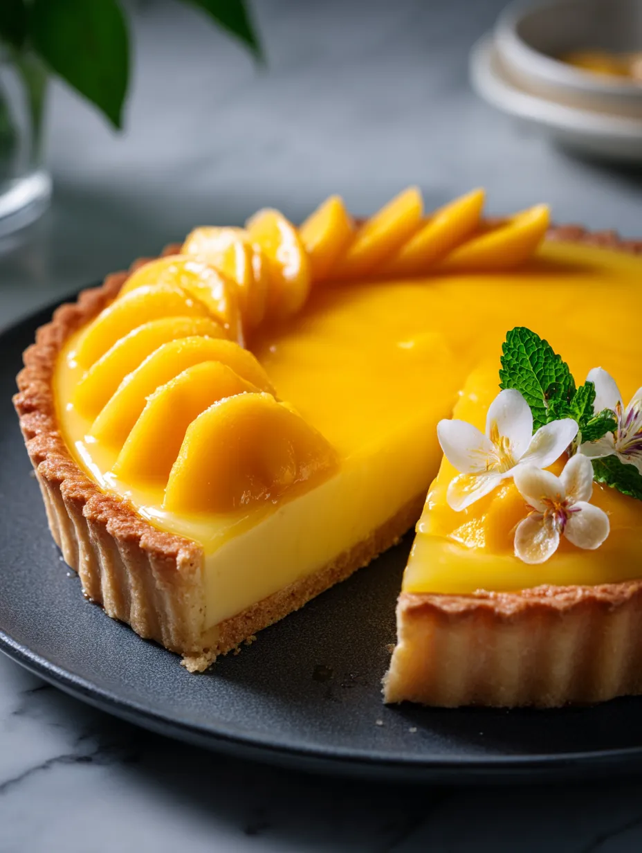 Una porción de tarta de crema de mango.