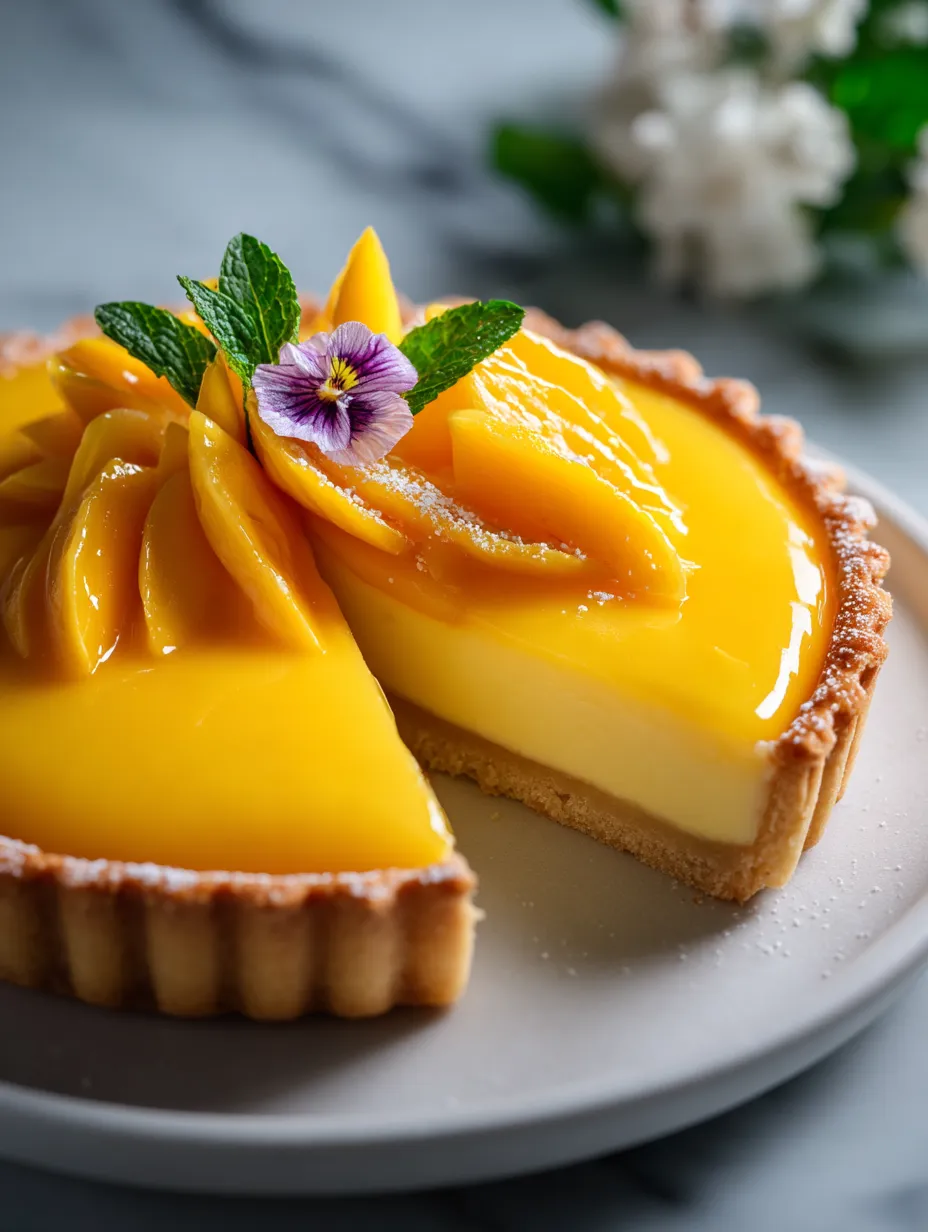 Una porción de tarta de crema de mango.