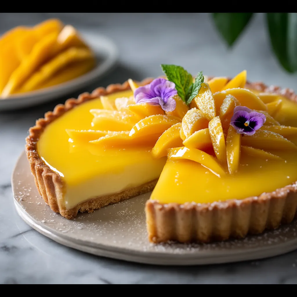 Una porción de tarta cremosa de mango.
