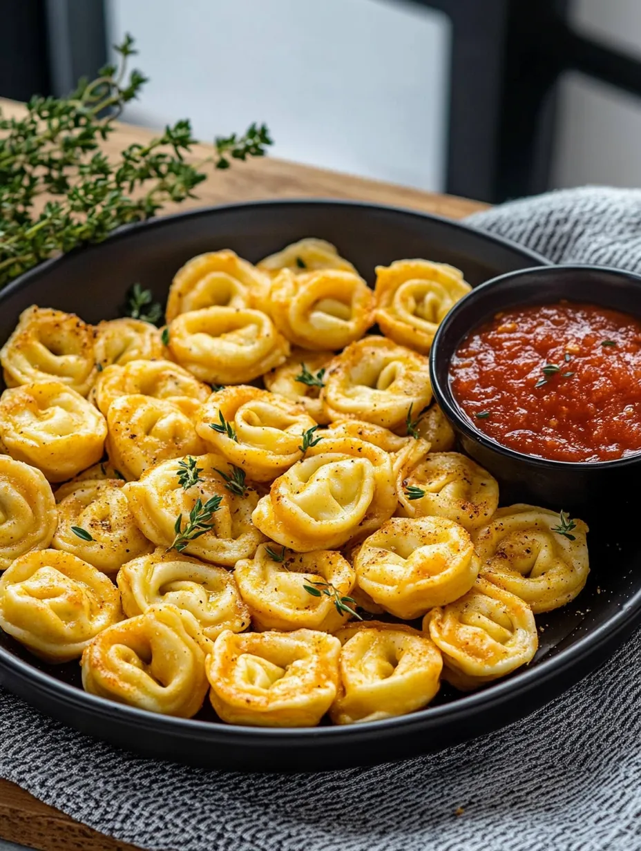 Un bol de tortellini crujientes de air fryer.