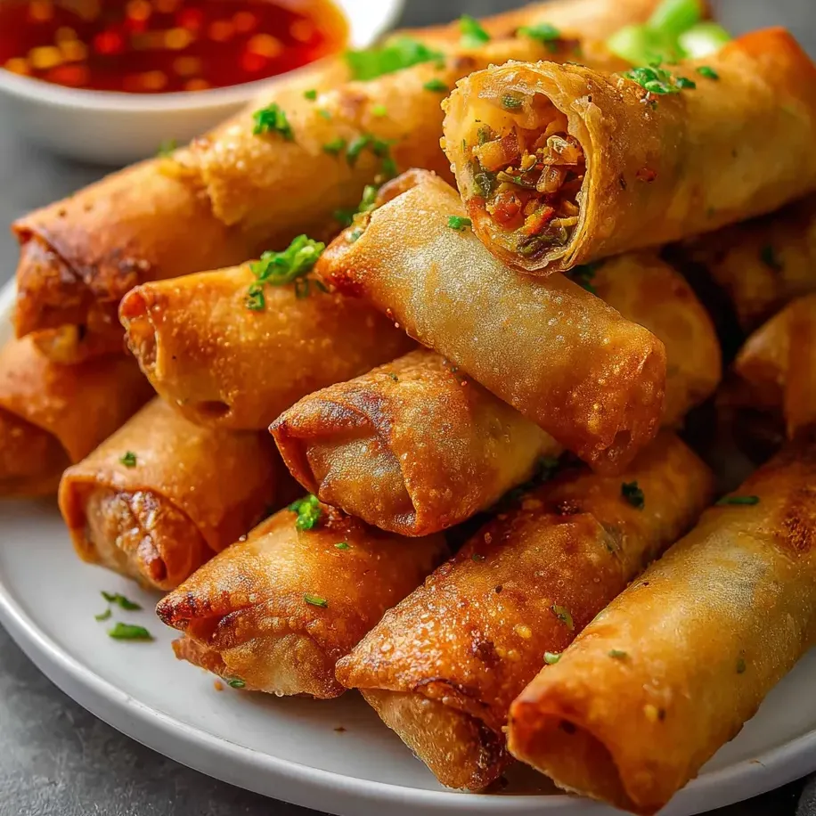 Un plato de lumpia vegetal bien crujiente.