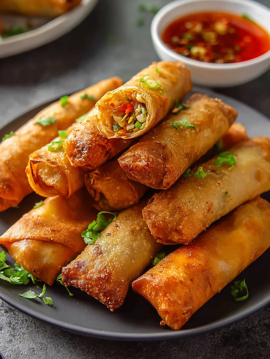 Un plato con lumpia de verduras crujientes.