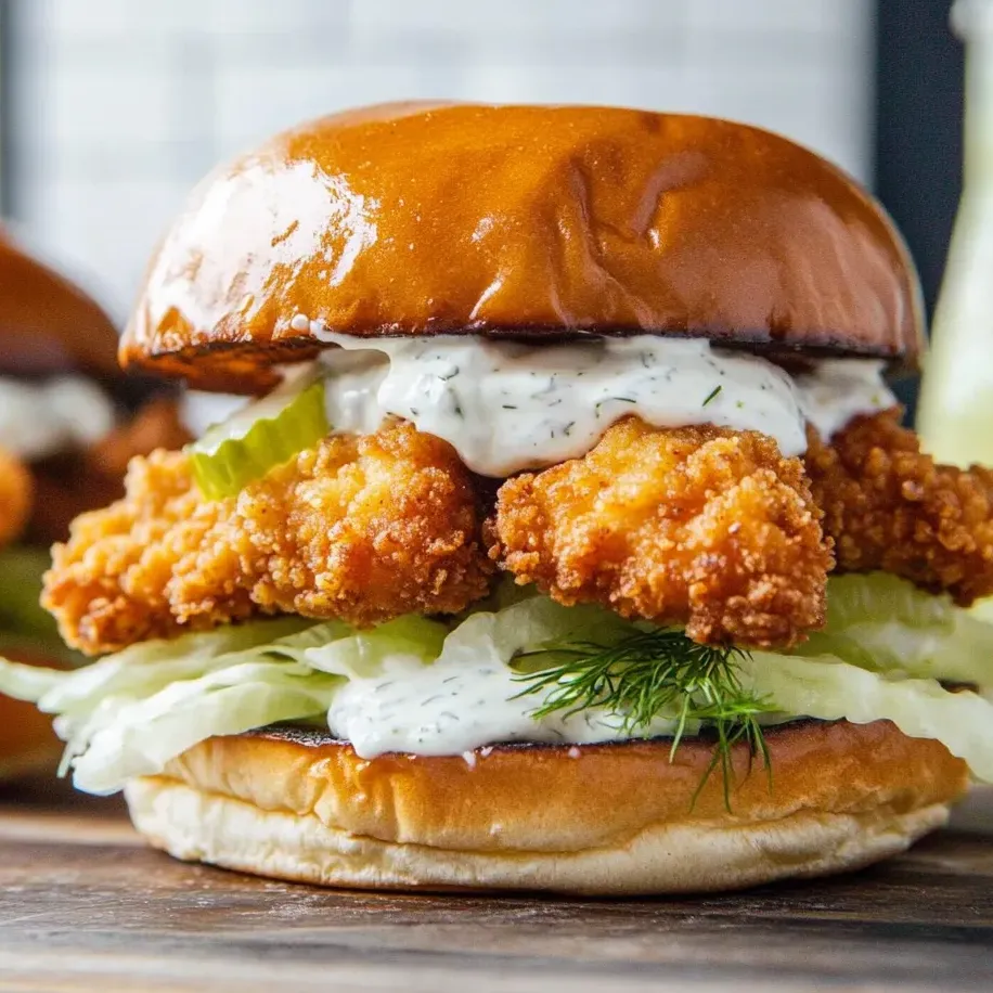 Un sándwich con pollo frito y lechuga.