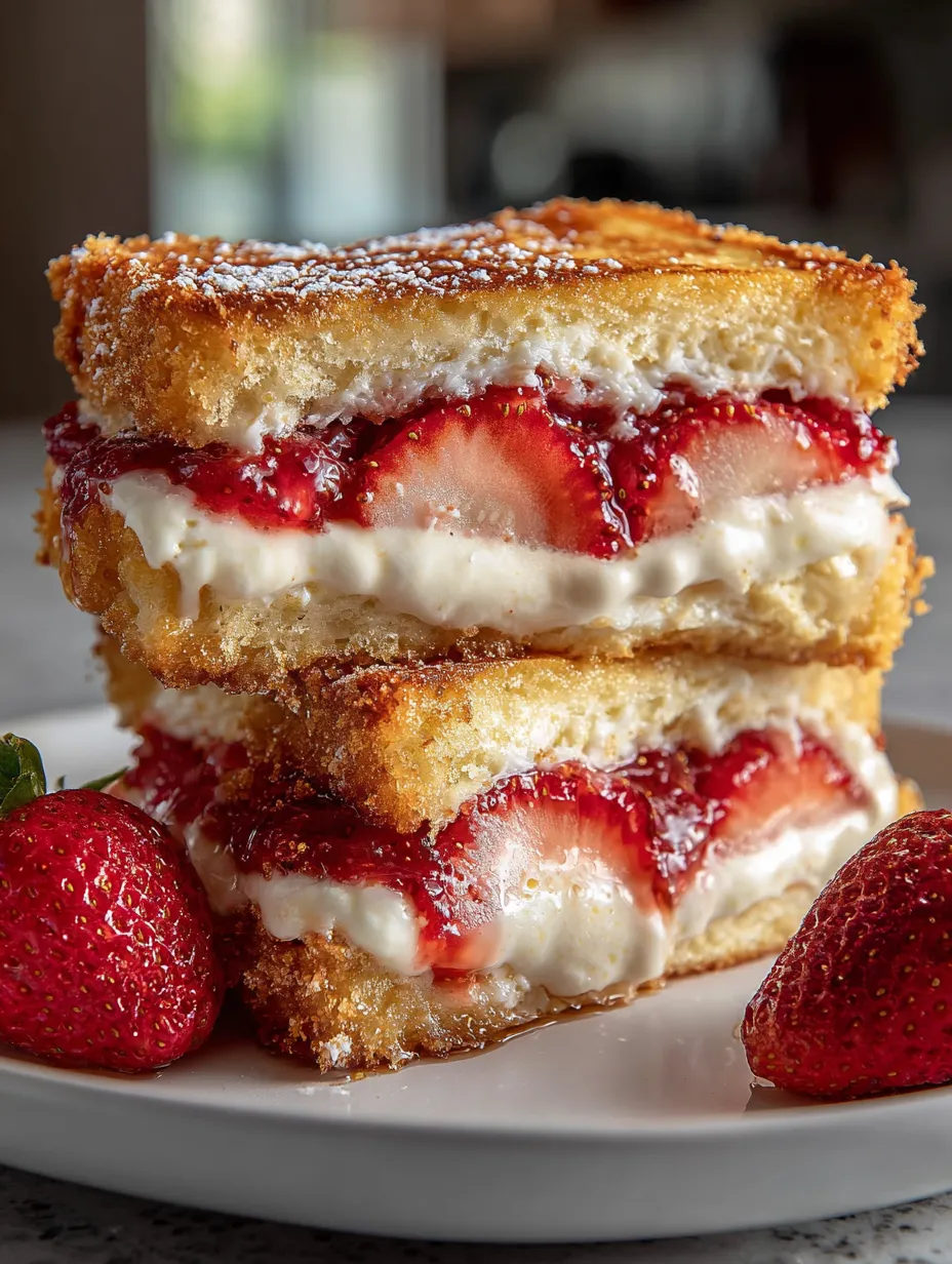 Montón de rebanadas de shortcake de fresa en un plato.