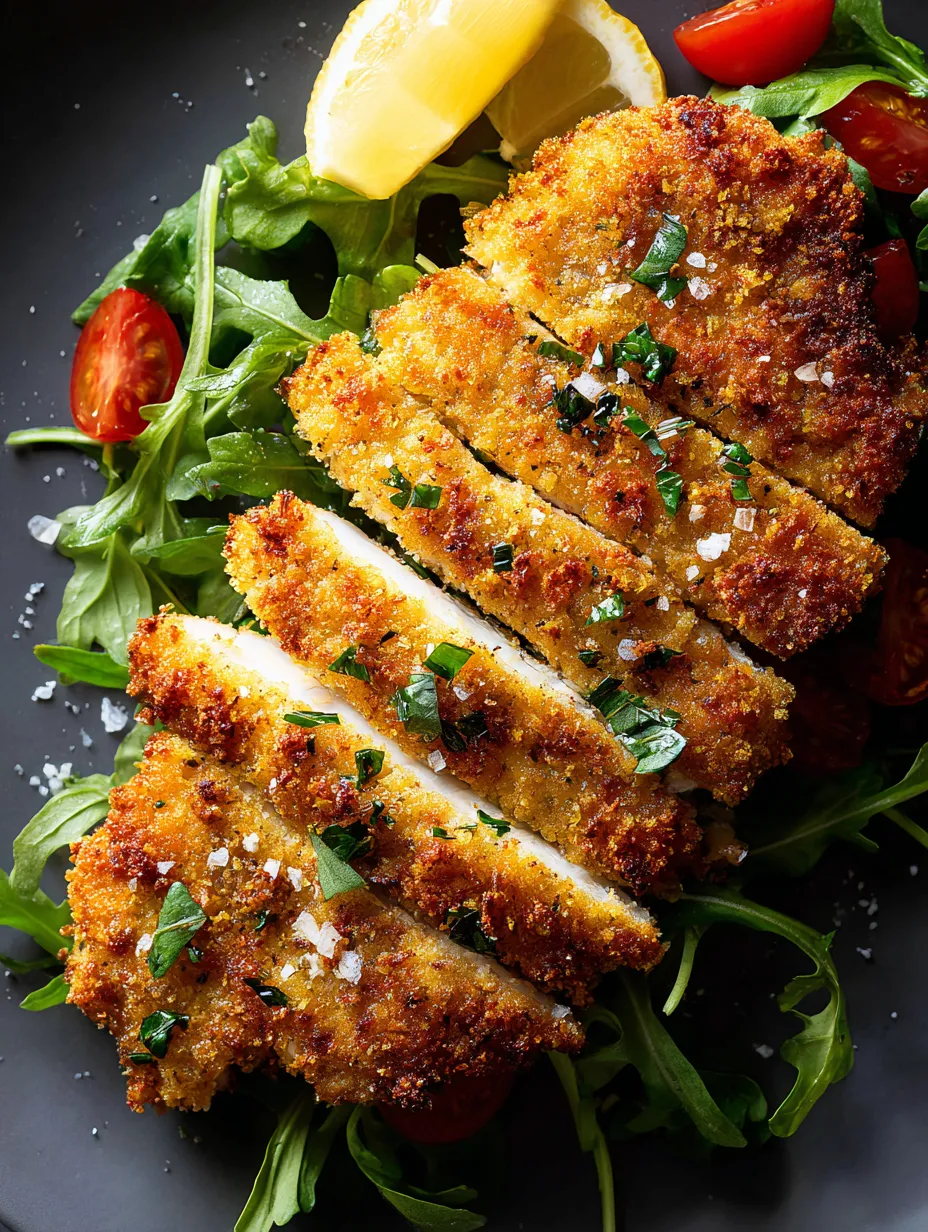 Un trozo de pollo con ensalada.