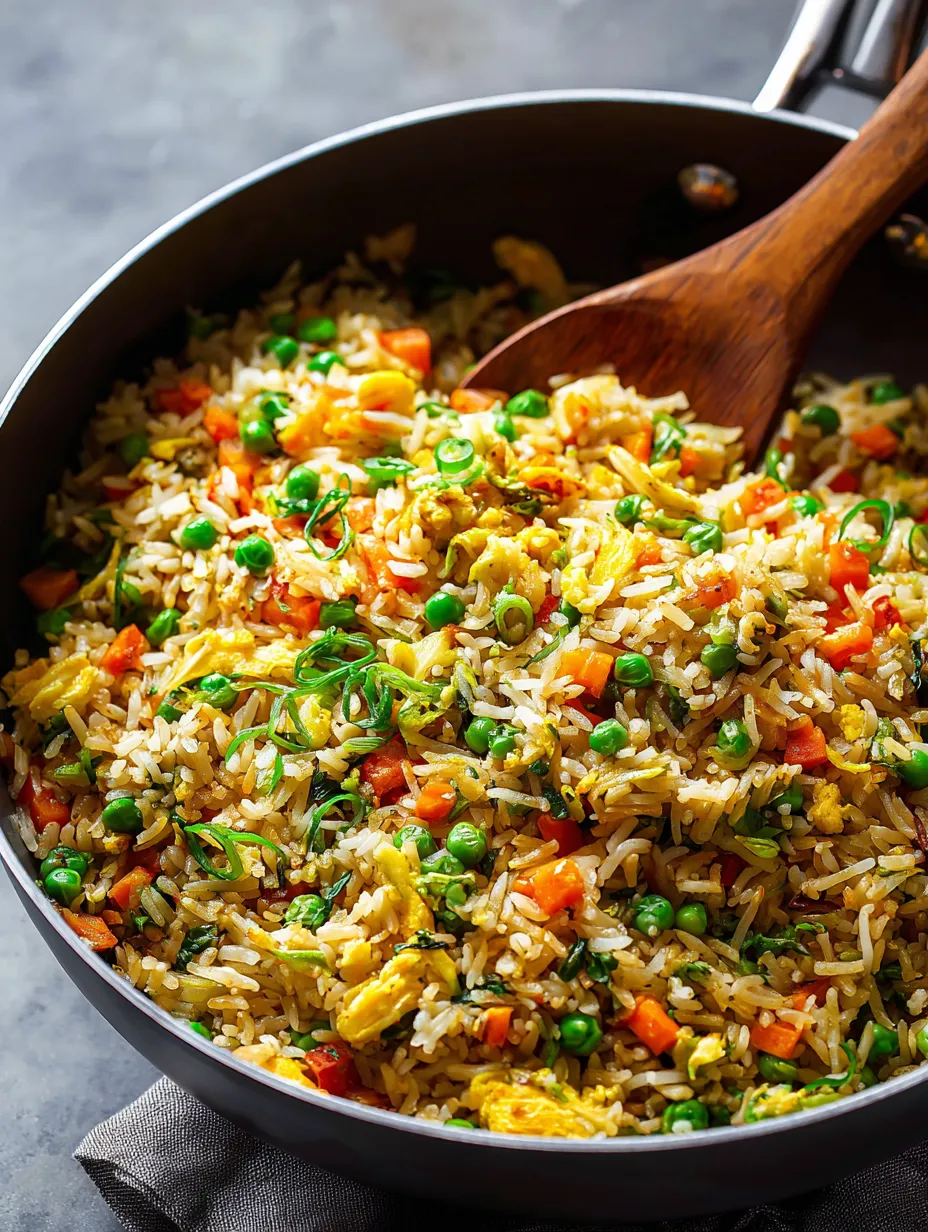 Sartén con arroz con chícharos y zanahorias.