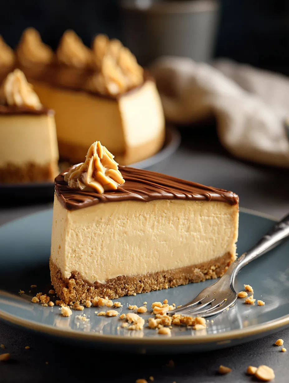 Una rebanada de cheesecake con salsa de caramelo por encima.