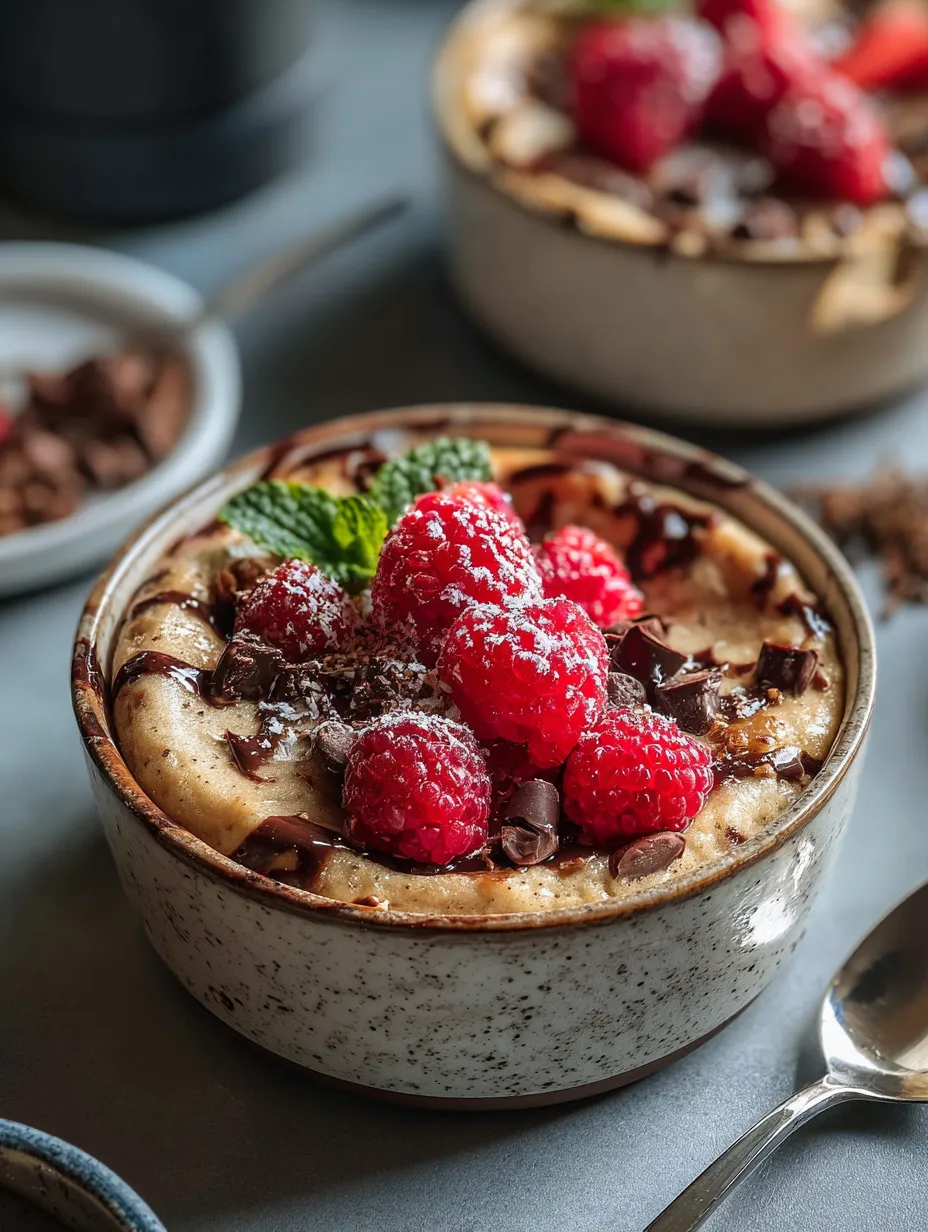 Un bowl con postre de chocolate y frambuesa.