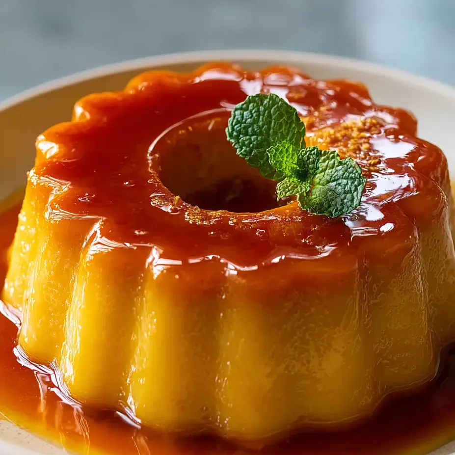 Un postre con hojita de menta arriba.