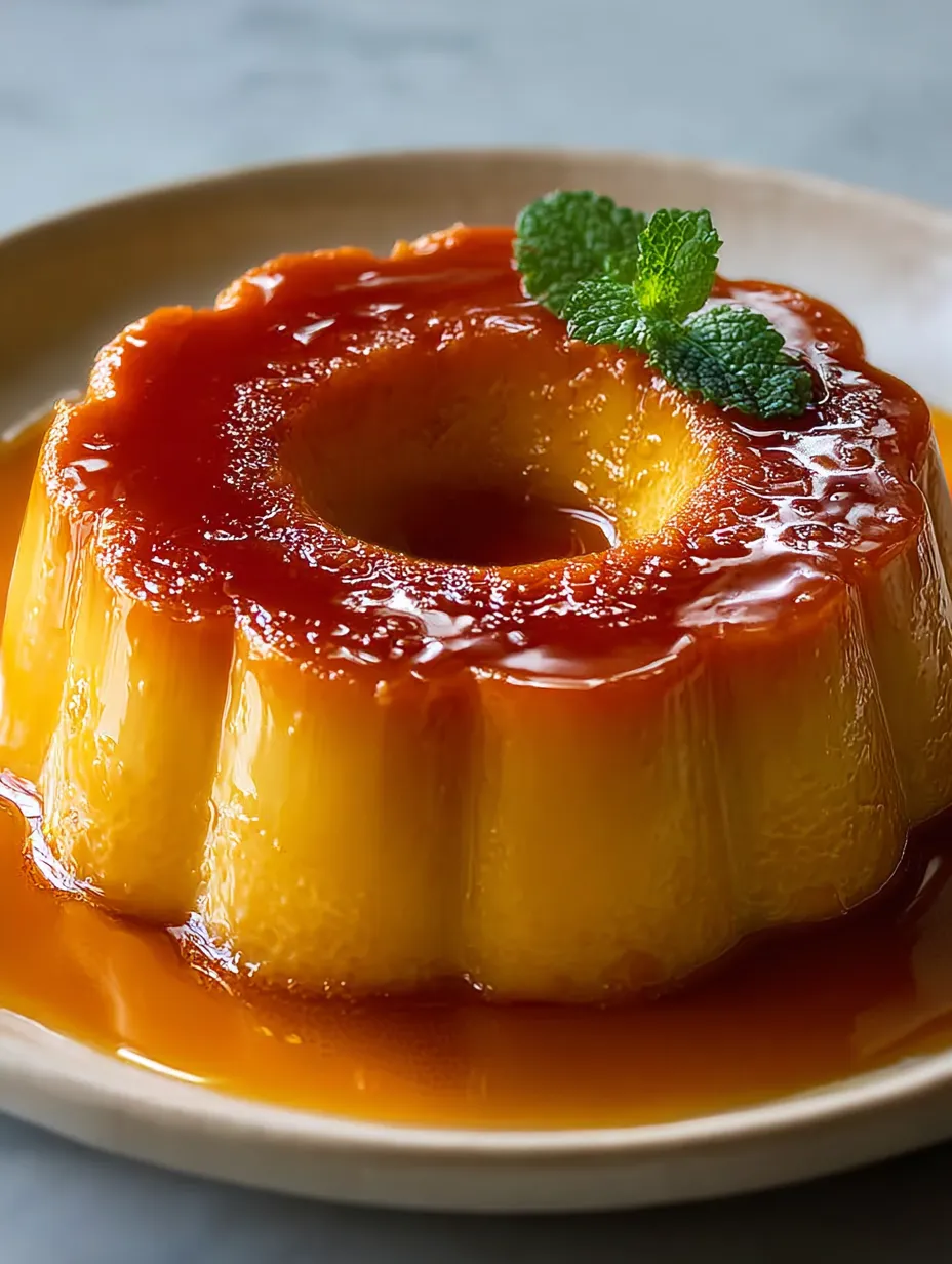 Un postre en plato con hoja verde encima.