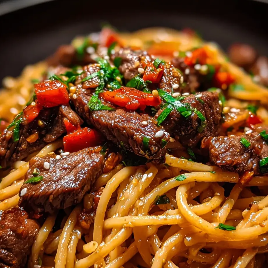 Un bol de fideos con carne.