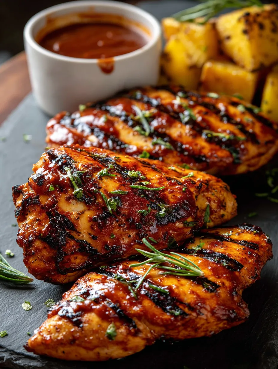 Pollo con salsa sobre mesa negra.