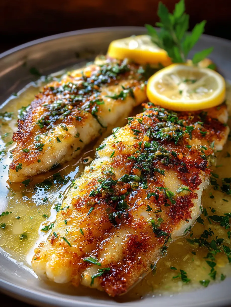Plato de pescado con rodajas de limón encima.
