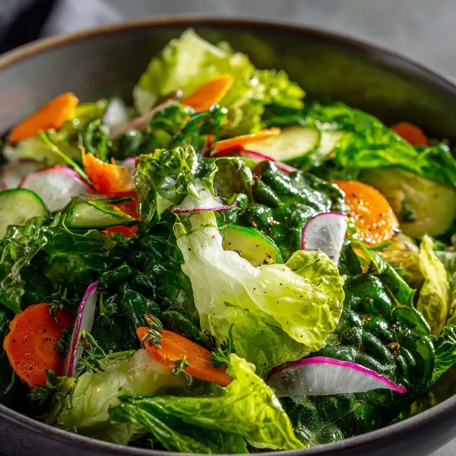 Un bol de ensalada con lechuga, zanahoria y pepino.