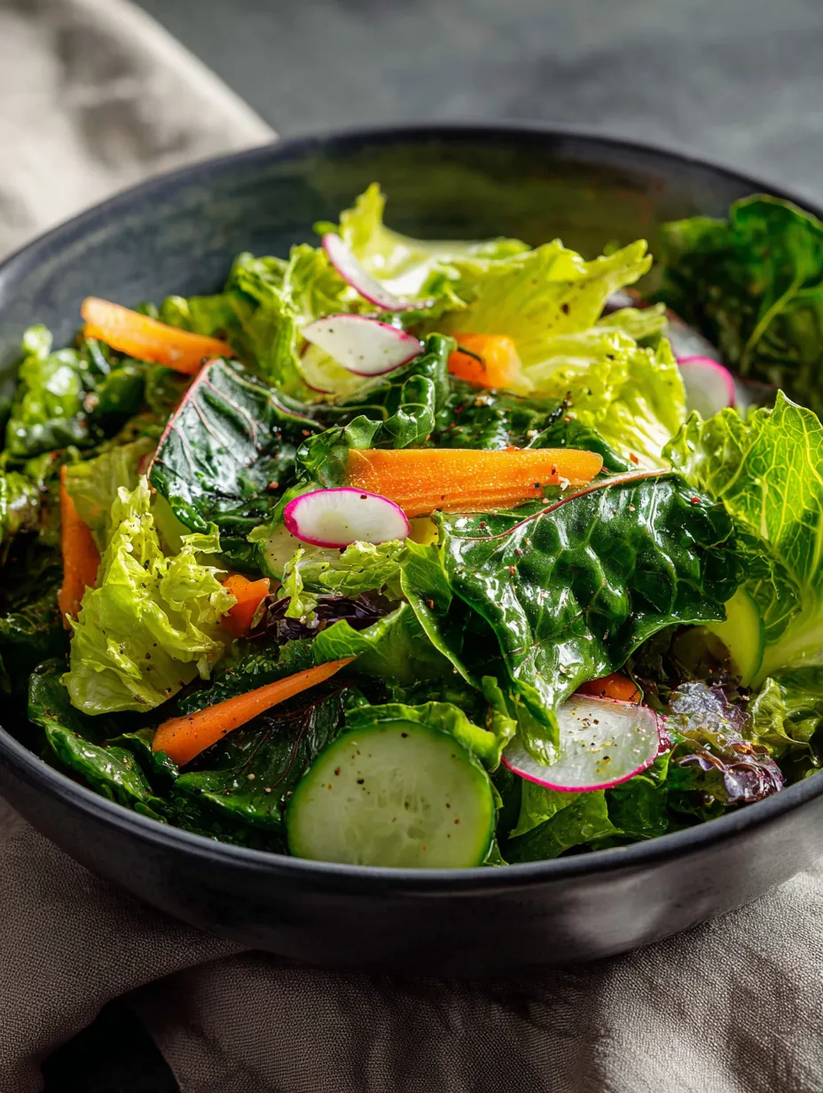 Bol de ensalada con zanahorias, pepinos y lechuga.