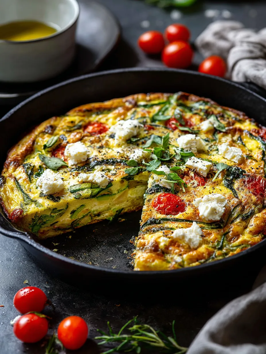 Porción de quiche de calabacín con queso y tomates.
