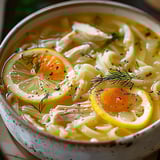 Un plato de Sopa Griega de Pollo con Limón.